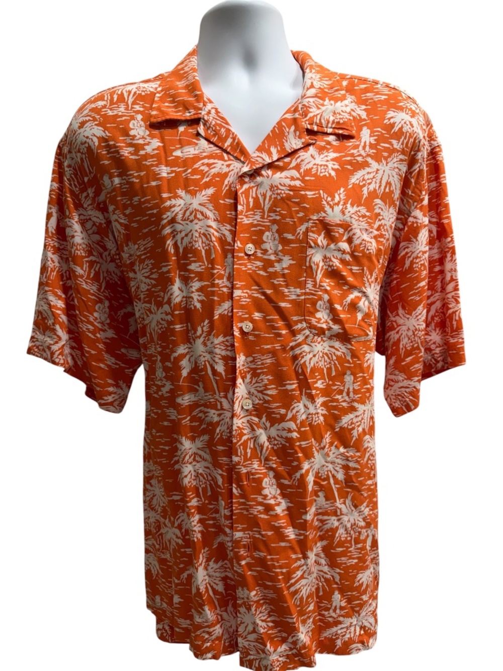 Polo Ralph Lauren Shirt Mens XLarge Caldwell Orange Hawaiian Print Button Up